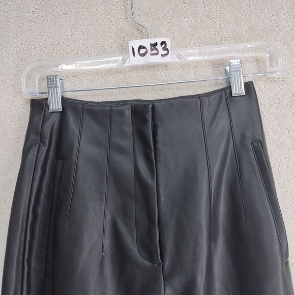 Womens Faux Leather Pants 24 Waist Black High Rise Tapered Tailored Pleated - Picture 5 of 5